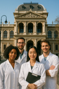 diverse group of scientists in front of Vienna University